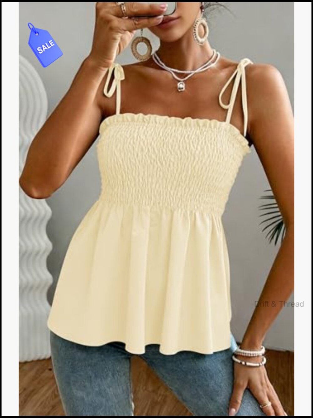 Women's Square Neck Peplum Cami Top Going Out Beach Shirt - Picture 6 of 7